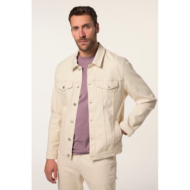 Veste en jean trucker beige clair <span itemprop=