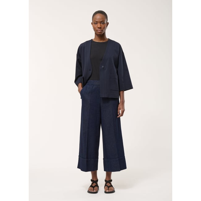 Pantalon large en denim brut longueur 7/8ème bleu denim <span itemprop=