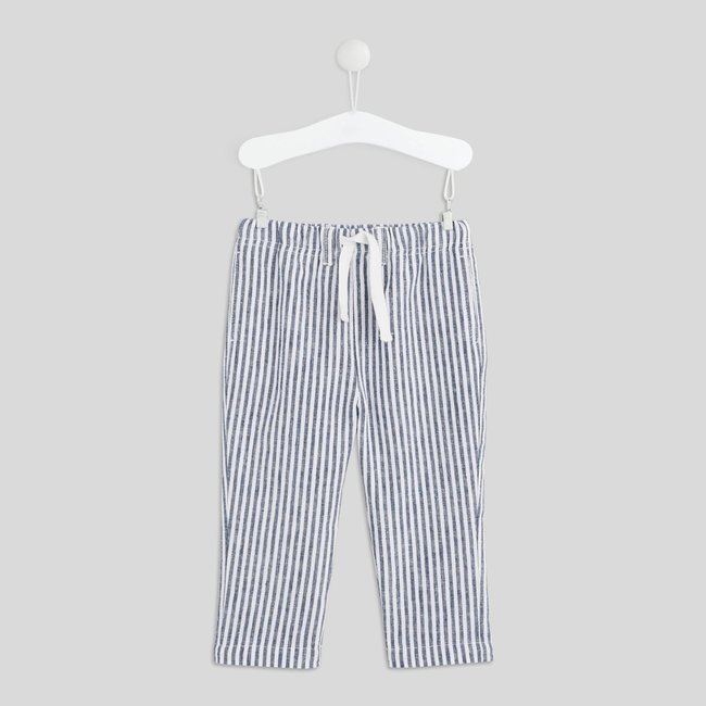 Sarouel raye en coton BIO et lin, certifié OEKO-TEX. ecru <span itemprop=