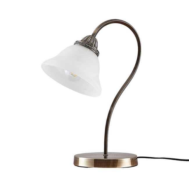 Lampe à poser en verre, Mialina Couleur blanc albâtre, laiton ancien <span itemprop=