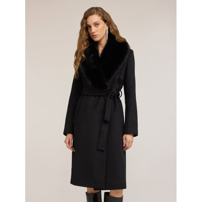 Manteau ceinturé noir <span itemprop=