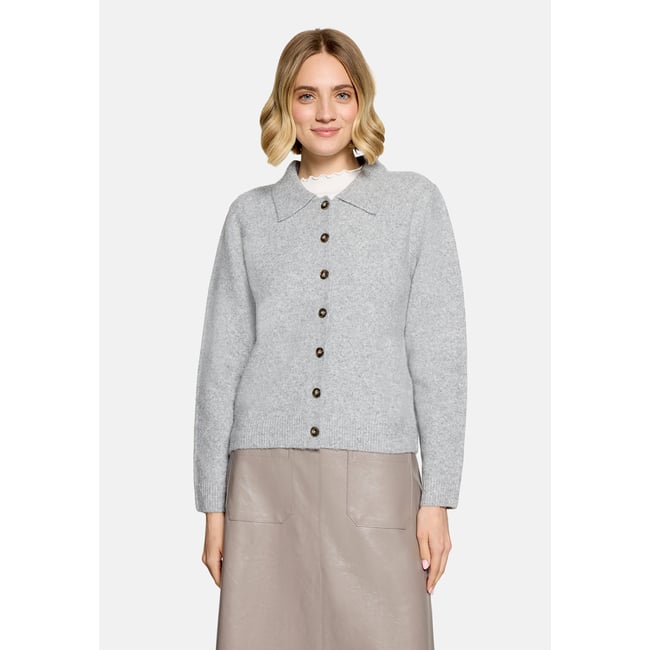 Cardigan en maille à col gris <span itemprop=