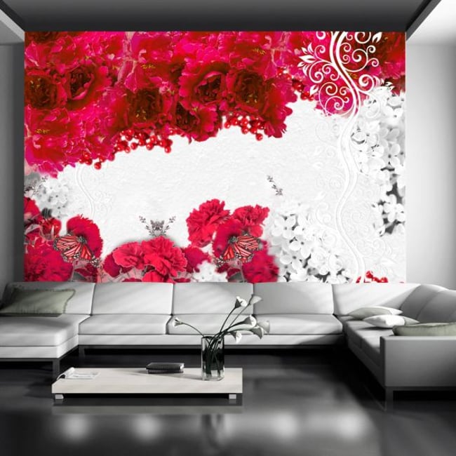 Papier peint intissé panoramique Fleurs Colors of spring: red Couleur multicouleur <span itemprop=