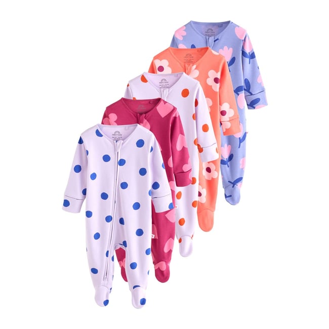 Dors-bien à zip double sens bébé, lot de 5 violet/rose <span itemprop=