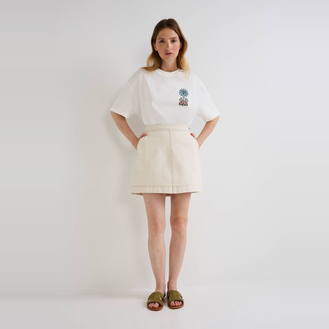 Jupe courte en denim, certifiée OEKO-TEX ecru <span itemprop=