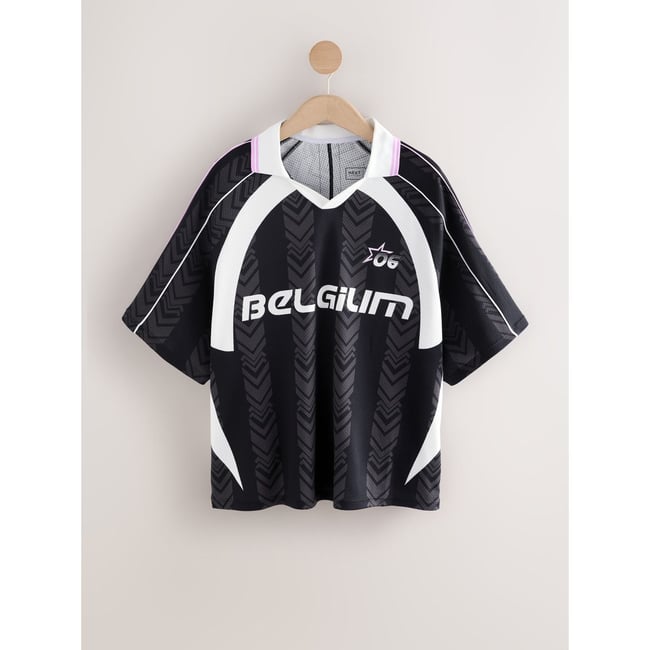 T-shirt de football rétro noir/blanc <span itemprop=