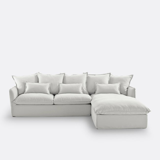 Sofá-cama de canto, em algodão/linho, bultex, Odna branco <span itemprop=