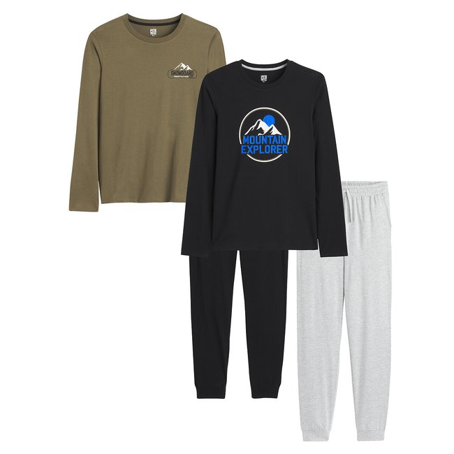 Pack of 2 Pyjamas in Cotton Jersey, Mountain Print, khaki + black, LA REDOUTE COLLECTIONS