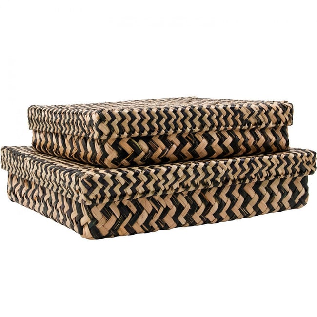 Lot de 2 boites de rangement Ollie Couleur noir, naturel <span itemprop=