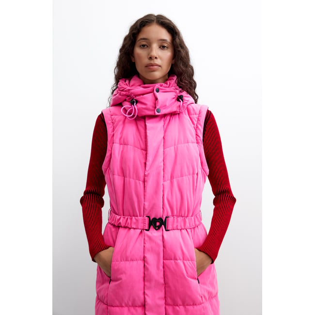 Manteau long matelassé rose <span itemprop=