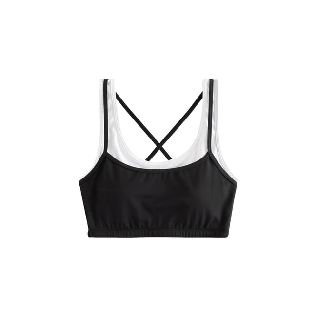 Soutien-gorge sport superposé à dos croisé noir <span itemprop=