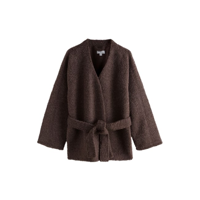 Cardigan d'intérieur cache-cœur effet brossé marron chocolat <span itemprop=
