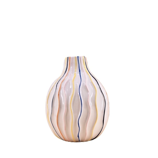 Vase en céramique lignes, H19cm Couleur blanc <span itemprop=