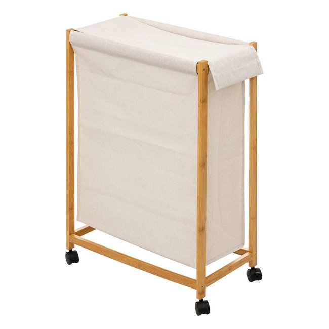 Panier à linge roulette 52L Beige Couleur beige <span itemprop=