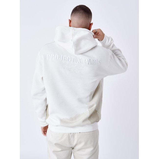 Sweat à Capuche imprimé rouleau de peinture blanc cassé <span itemprop=