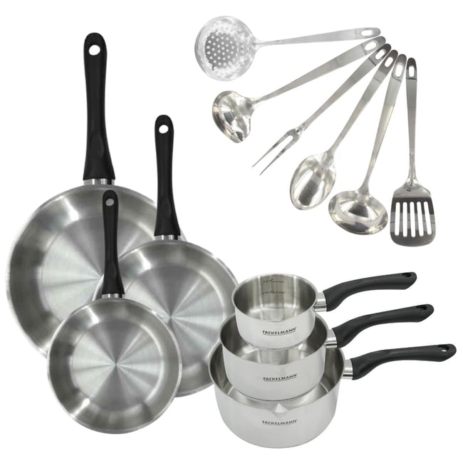 Batterie 3 poêles 20/24/28cm + 3 casseroles 6cm GENEVA inox|noir <span itemprop=