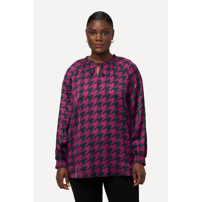 Blouse boxy en satin à col rond et manches vert nuit <span itemprop=