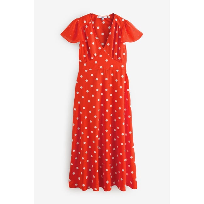 Robe à taille nouée, col v et manches évasées - NEXT