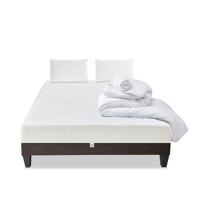 Prêt-à-dormir HÉRA avec Sommier, Couette, Oreillers et Protège-matelas Couleur blanc <span itemprop=