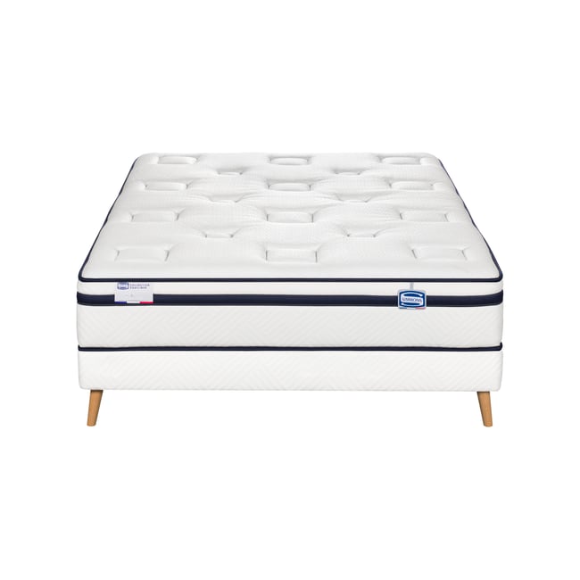 Ensemble L'INCOMPARABLE, matelas ressorts ensachés 180x200, ferme, H27 + 2 sommiers Couleur blanc <span itemprop=