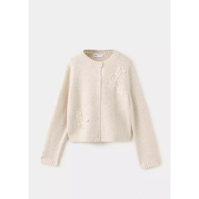 Cardigan maille avec broderie à fleurs ivoire <span itemprop=