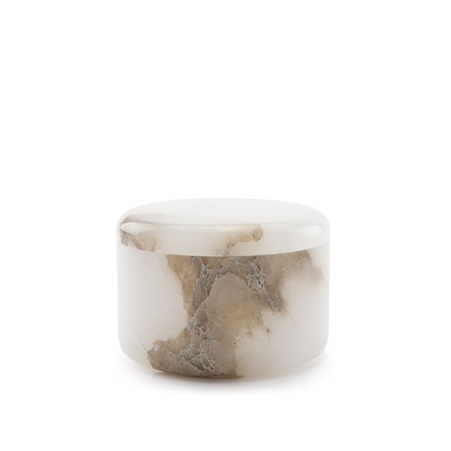 Caja redonda de alabastro, Albasti blanco <span itemprop=