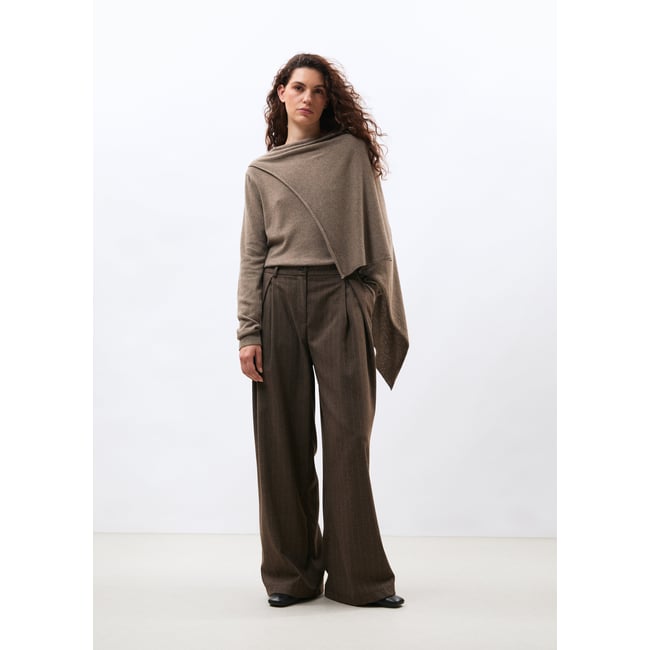 Pantalon large en flanelle à rayures taupe <span itemprop=