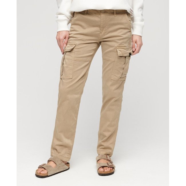 Pantalon cargo slim à taille mi-haute marron taupe délavé <span itemprop=