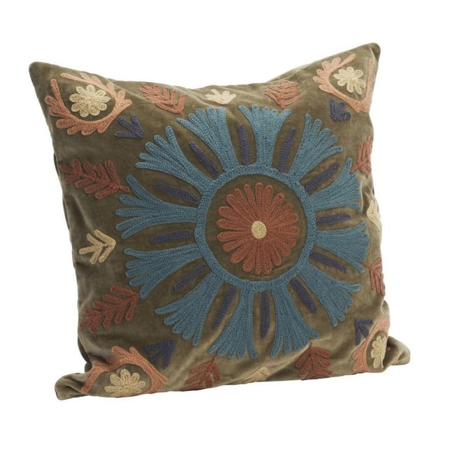 Housse de coussin velours brodé suzani vert <span itemprop=