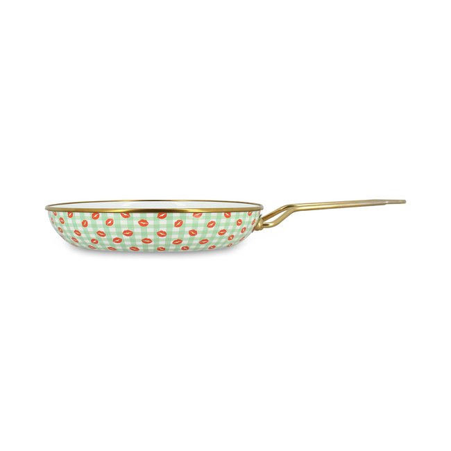 Poêle 28cm en acier émaillé, VICHY BISOUS vert <span itemprop=