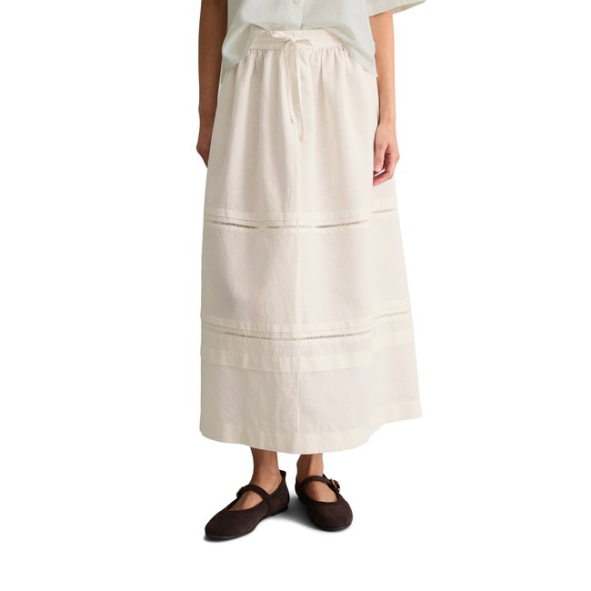 Jupe évasée regular en mélange de lin et de coton blanc <span itemprop=