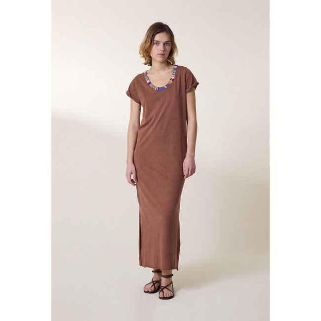 Reinette Cotton Maxi Dress with Short Sleeves, blush, LEON & HARPER