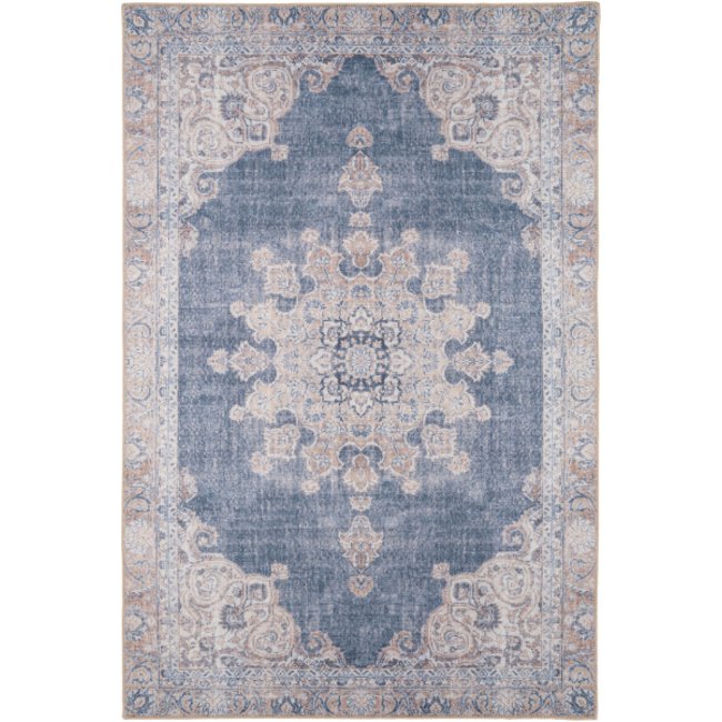 Tapis traditonnel, effet délavé, lavable BALLINA Couleur bleu <span itemprop=