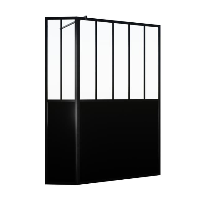 Paroi de douche verrière avec volet pivotant en verre trempé 5 mm noir <span itemprop=