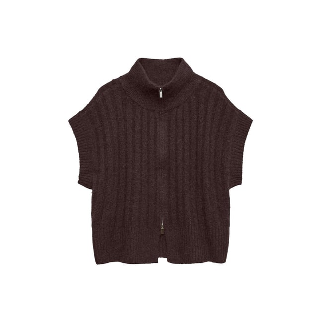Gilet zippé à manches courtes marron chocolat <span itemprop=