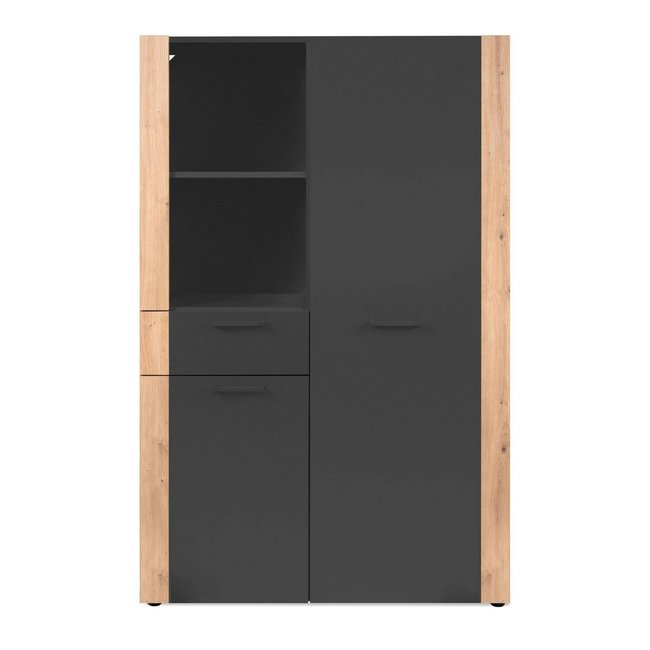 Buffet haut gris foncé 2 portes 1 tiroir ALVA Couleur bois naturel <span itemprop=
