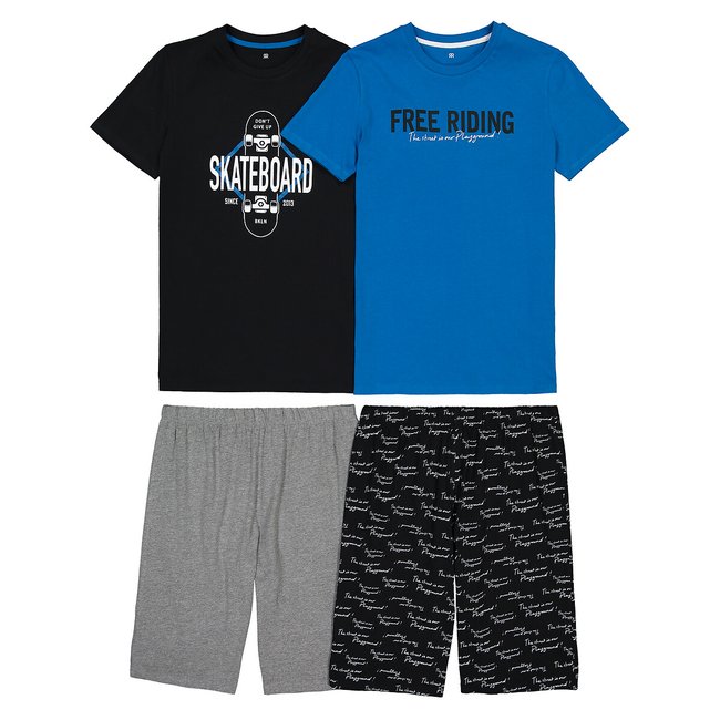 Lot de 2 pyjashorts en jersey imprimé skateboard bleu + noir + gris LA REDOUTE COLLECTIONS