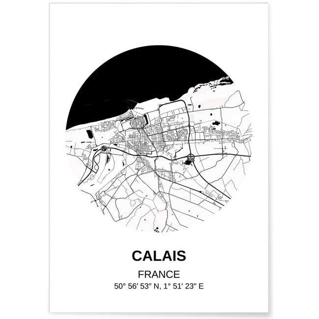 Affiche Carte Calais Couleur blanc <span itemprop=