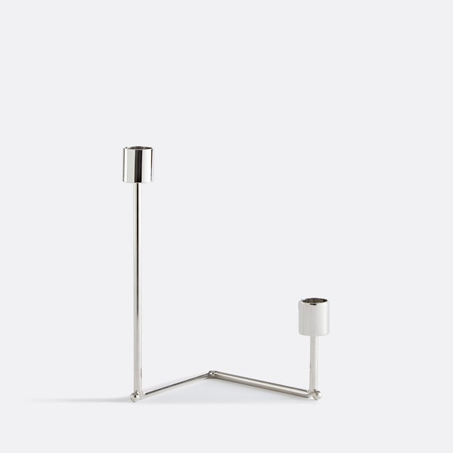 Double bougeoir en métal acier chromé, Alie Couleur chrome <span itemprop=