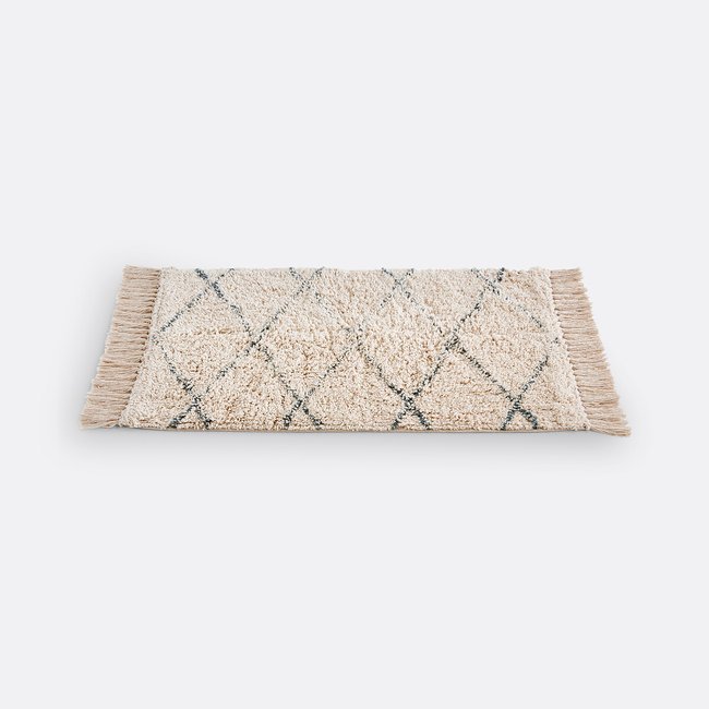 Tapis de bain tufté vert 1600g/m², Fatouh ecru/vert <span itemprop=