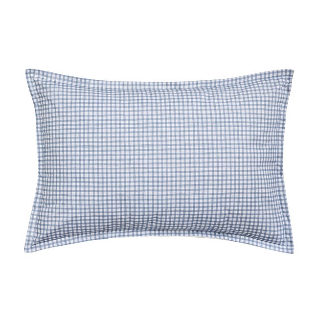 Taie d'oreiller imprimée en percale de coton, MINI VICHY CELESTE bleu clair <span itemprop=
