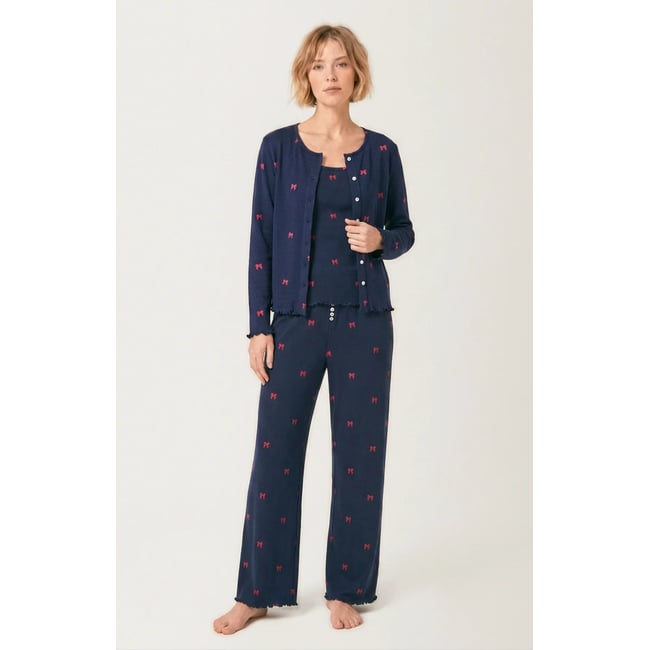 Set pyjama en pointelle de coton imprimé Rosie marine <span itemprop=