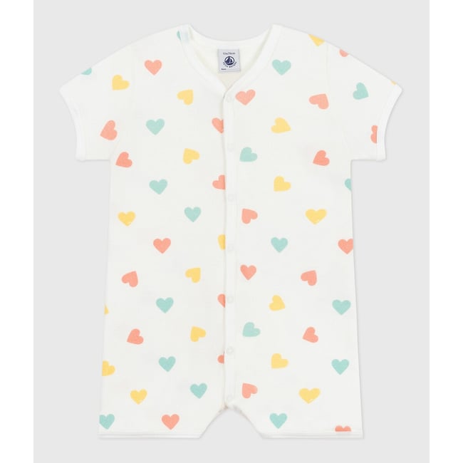 Combinaison courte en coton cœurs blanc <span itemprop=