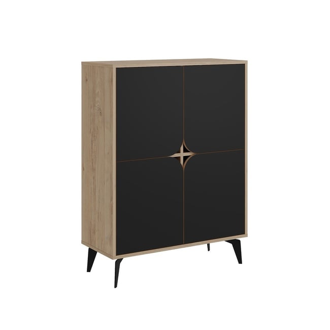 Buffet haut 4 portes avec pieds en métal L90 cm - FLORA Couleur noir <span itemprop=