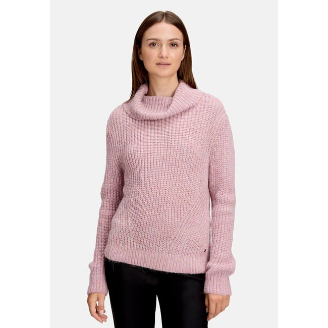 Pull-over en maille à fils de fil textile rose melange <span itemprop=