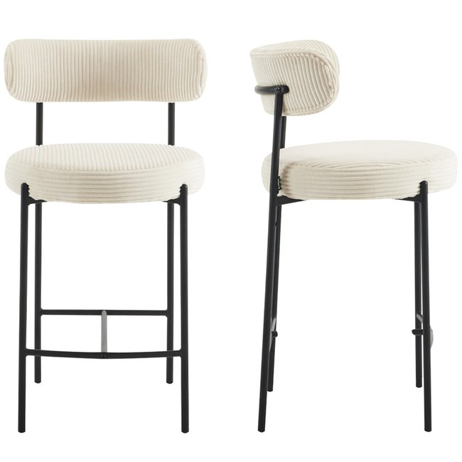 Lot de 2 tabourets de bar en velours côtelé - EVORA Couleur beige côtelé <span itemprop=