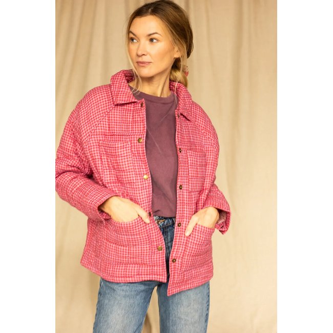Chaqueta acolchada a cuadros, KAMAL cuadros rosa <span itemprop=