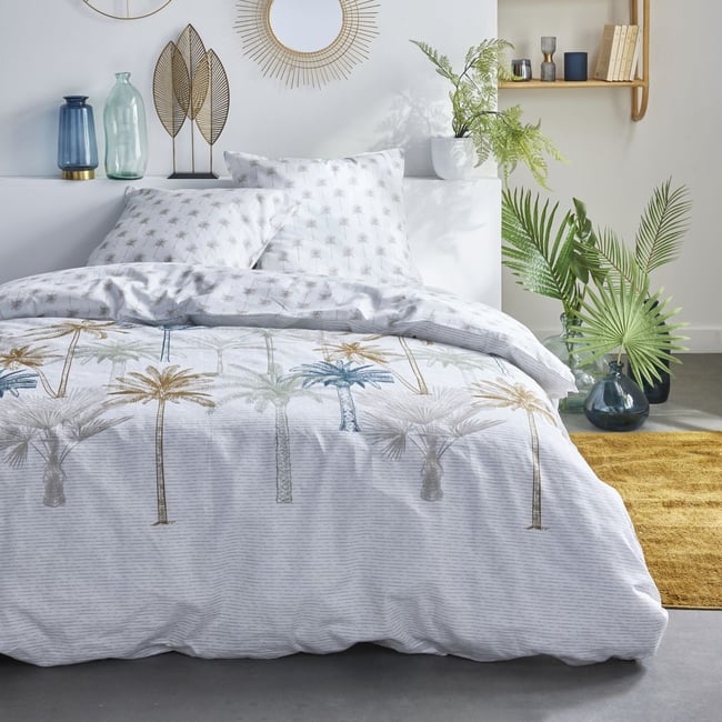 Parure de lit imprimé Hawaï Coton SUNSHINE DAPHNE blanc <span itemprop=