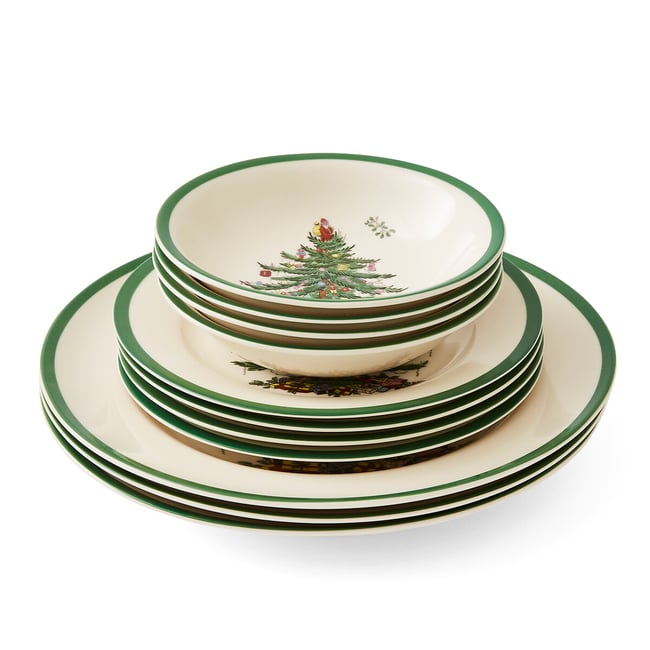 12-Piece Christmas Tree Dinner Set, white, SPODE