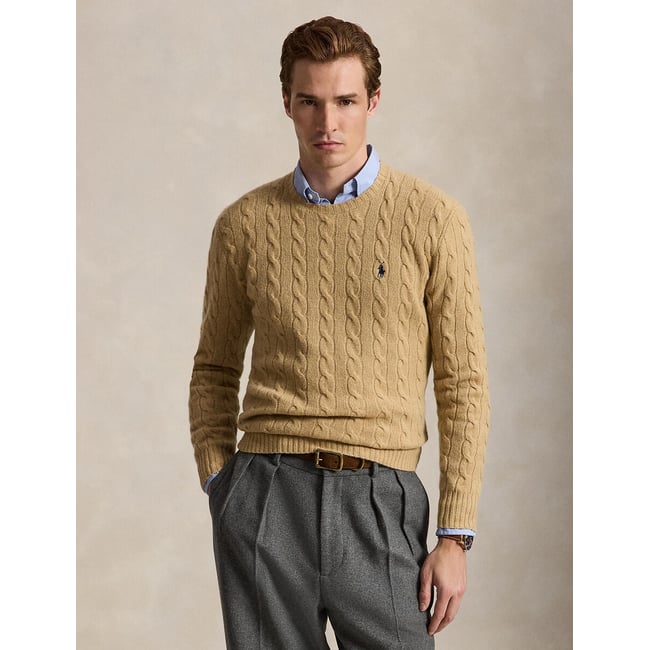 Cable Knit Jumper in Wool and Cashmere, camel, POLO RALPH LAUREN
